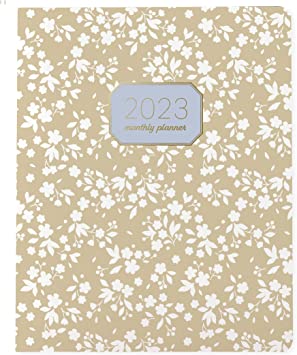 Graphique 2023 at-A-Glance Planner | 18 Month Organizer, July 2022-Dec. 2023 | Monthly Calendar & Notes Spreads | Marked Holidays | Tan Floral Design | 8 x 10