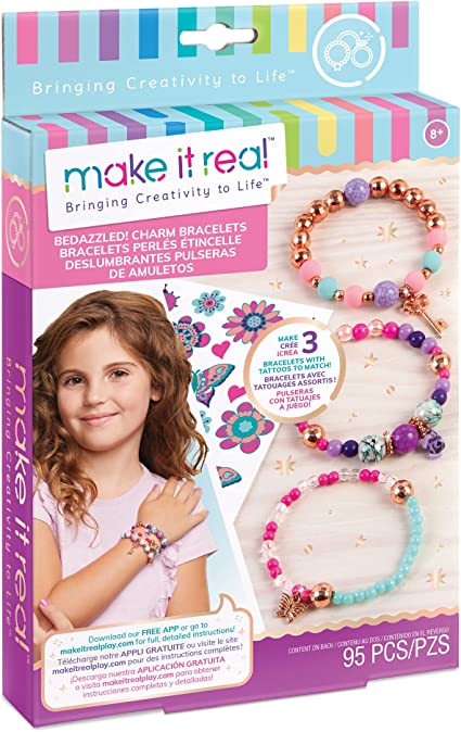 Make It Real – Bedazzled! Charm Bracelets - Blooming Creativity. DIY Charm Bracelet Making Kit for Girls. Arts and Crafts Kit to Create Unique Tween Bracelets with Beads, Charms &amp; Tattoo Stickers