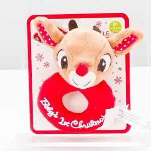 RUDOLPH RED NOSED REINDEER BABY&#39;S 1ST CHRISTMAS LOOP RATTLE PLUSH