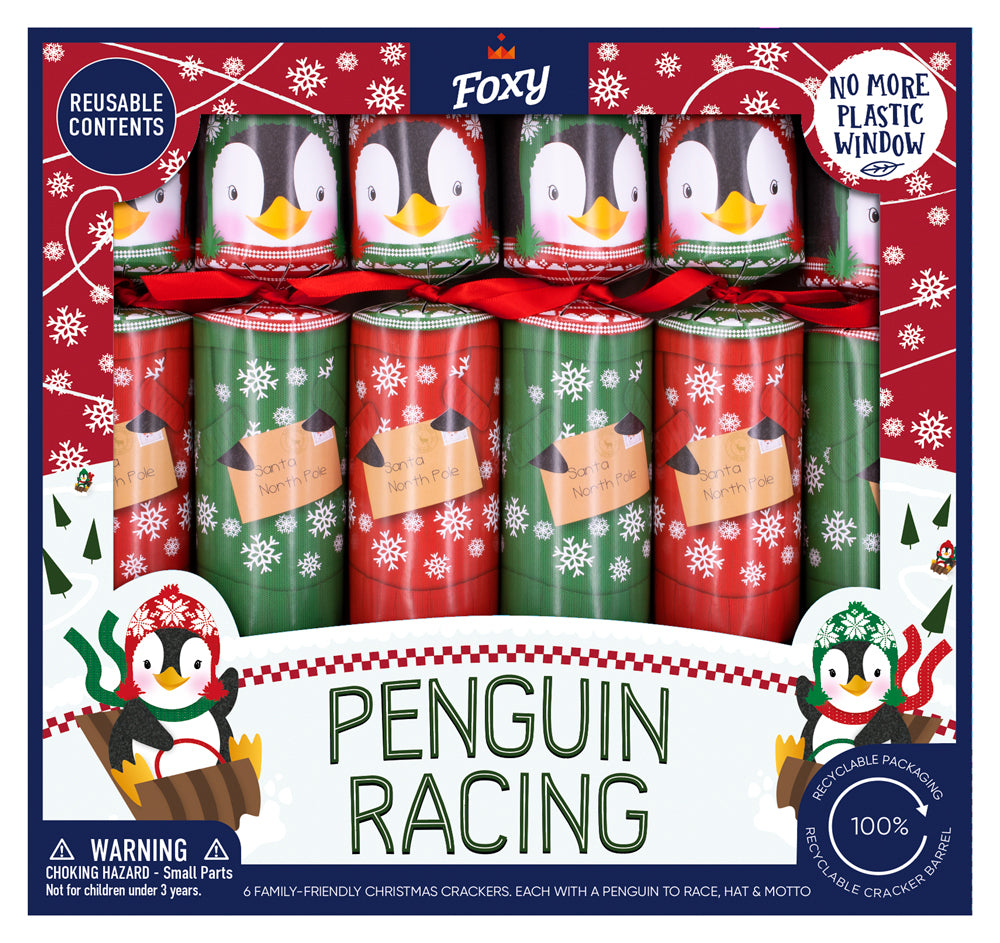 Penguin Racing Crackers Pack Of 6 - Bookazine