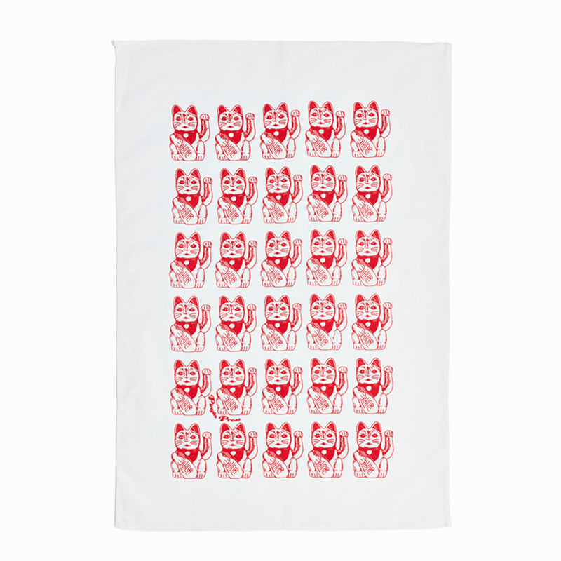 Red Lucky Cat Tea Towel - Bookazine HK
