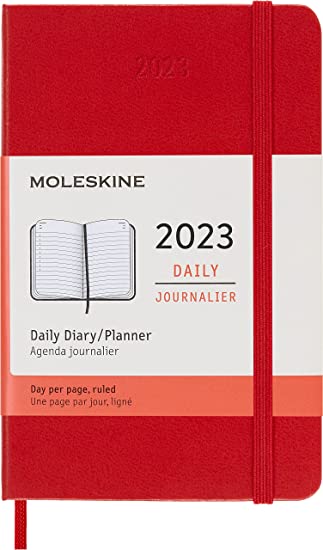 Moleskine Classic 12 Month 2023 Daily Planner, Hard Cover, Pocket (3.5&quot; x 5.5&quot;), Scarlet Red