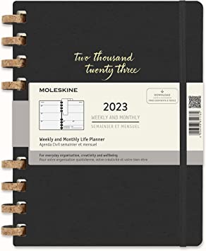 Moleskine Spiral 12 Month 2023 Solar Year Planner, Hard Cover, XL (7.5&quot; x 9.75&quot;), Midnight