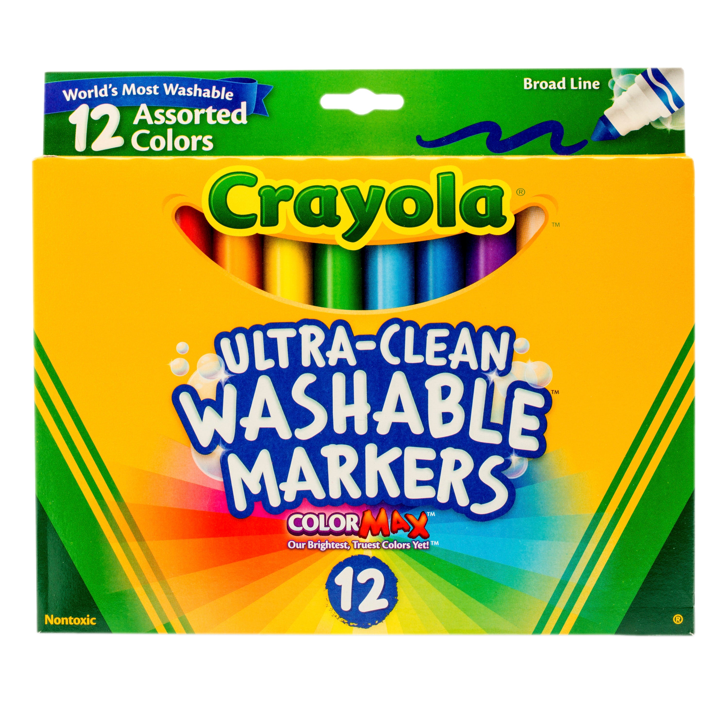 Crayola Washable Markers, Conical Tip, Nontoxic, Assorted, 12 /Set