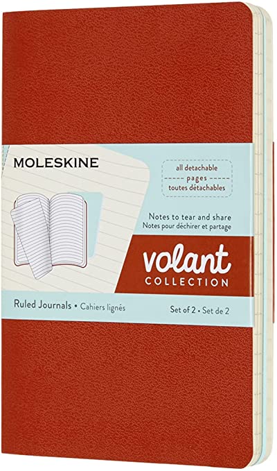 Moleskine Volant Journal, Soft Cover, Pocket (3.5&quot; x 5.5&quot;) Ruled/Lined, Coral Orange/Aqua Blue, 80 Pages (Set of 2)
