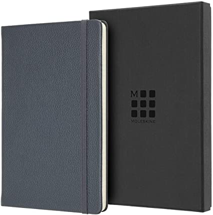 Moleskine Classic Leather Notebook, Hard Cover, Large (5&quot; x 8.25&quot;) Ruled/Lined, Avio Blue, 176 Pages