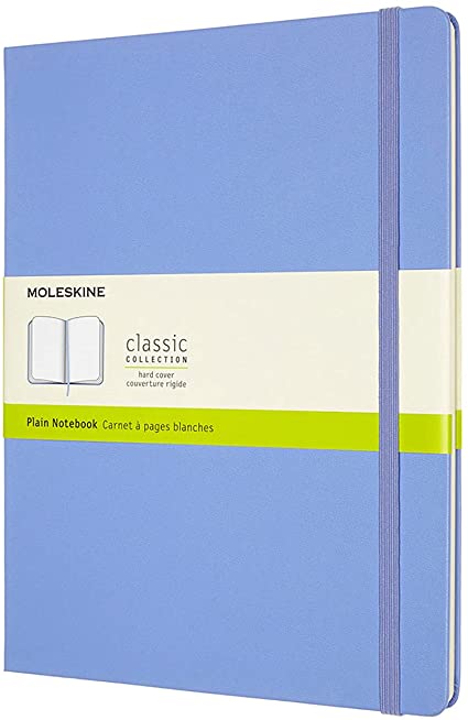 Moleskine Classic Notebook, Hard Cover, XL (7.5&quot; x 9.5&quot;) Plain/Blank, Hydrangea Blue, 192 Pages