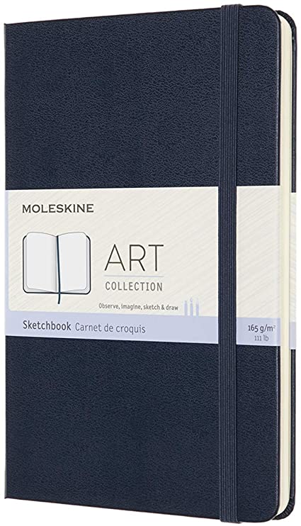 Moleskine Art Sketchbook, Hard Cover, Medium (4.5&quot; x 7&quot;) Plain/Blank, Sapphire Blue, 88 Pages