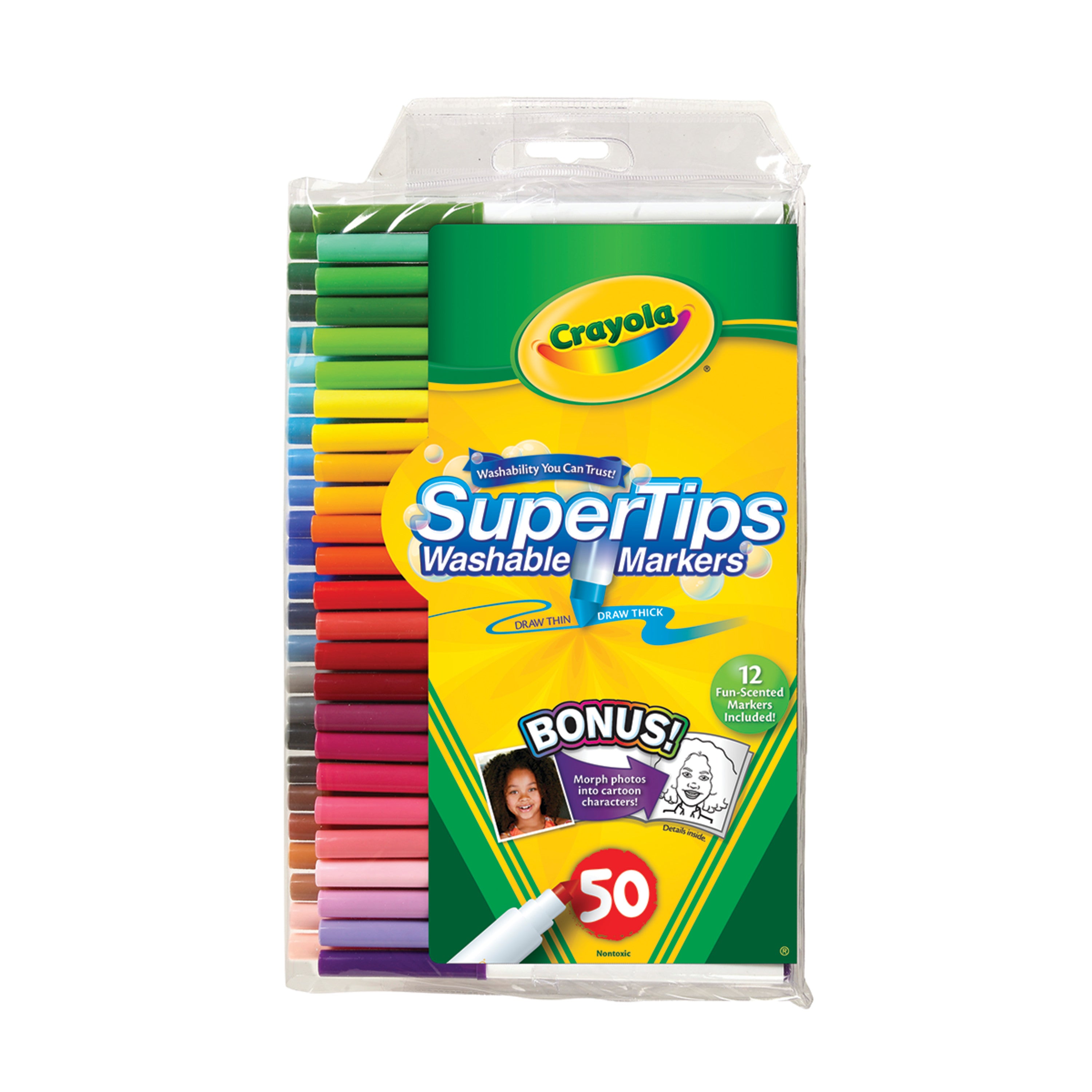 Crayola Washable Super Tips Markers with Silly Scents, Assorted, 50/Set