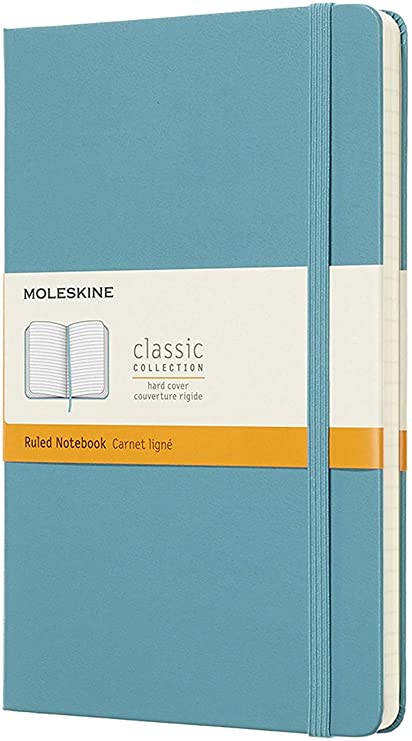 Moleskine Classic Notebook, Hard Cover, Large (5&quot; x 8.25&quot;) Ruled/Lined, Reef Blue, 240 Pages