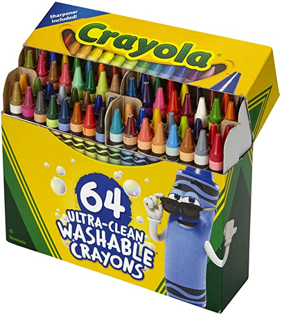 Crayola Ultra Clean Washable Crayons, Built In Sharpener, 64 Count, Kids At Home Activities
