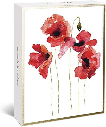 Blank Boxed Cards Watercolor Poppies 20Ct