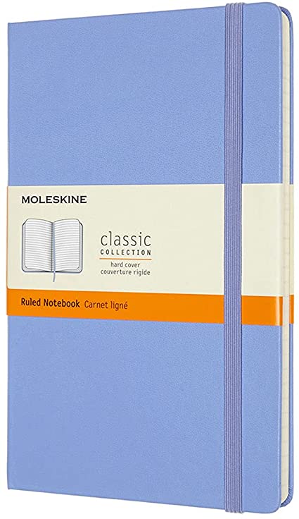 Moleskine Classic Notebook, Hard Cover, Large (5&quot; x 8.25&quot;) Ruled/Lined, Hydrangea Blue, 240 Pages
