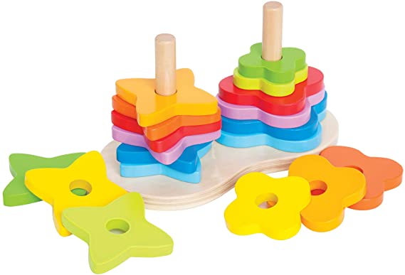 Double Rainbow Stacker Wooden Ring Set Toddler Game