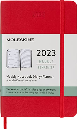 Moleskine Classic 12 Month 2023 Weekly Planner, Soft Cover, Pocket (3.5&quot; x 5.5&quot;), Scarlet Red