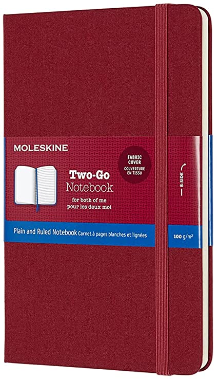 Moleskine Two-Go Textile Notebook, Hard Cover, Medium (4.5&quot; x 7&quot;) Cranberry Red, 144 Pages