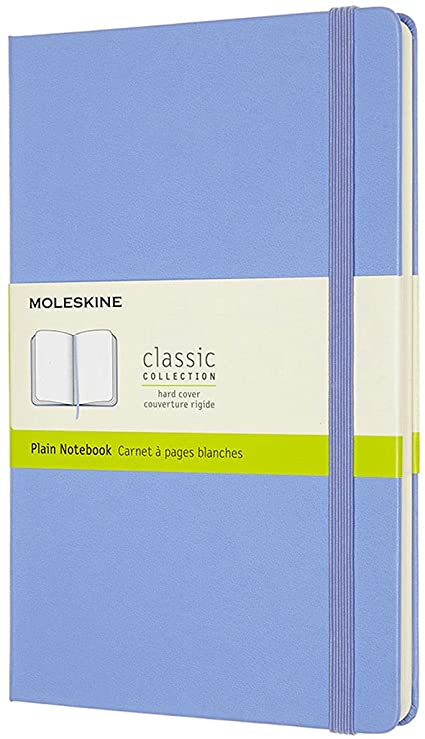 Moleskine Classic Notebook, Hard Cover, Large (5&quot; x 8.25&quot;) Plain/Blank, Hydrangea Blue, 240 Pages