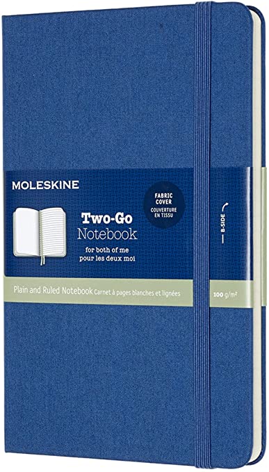 Moleskine Two-Go Textile Notebook, Hard Cover, Medium (4.5&quot; x 7&quot;) Lapis Blue, 144 Pages