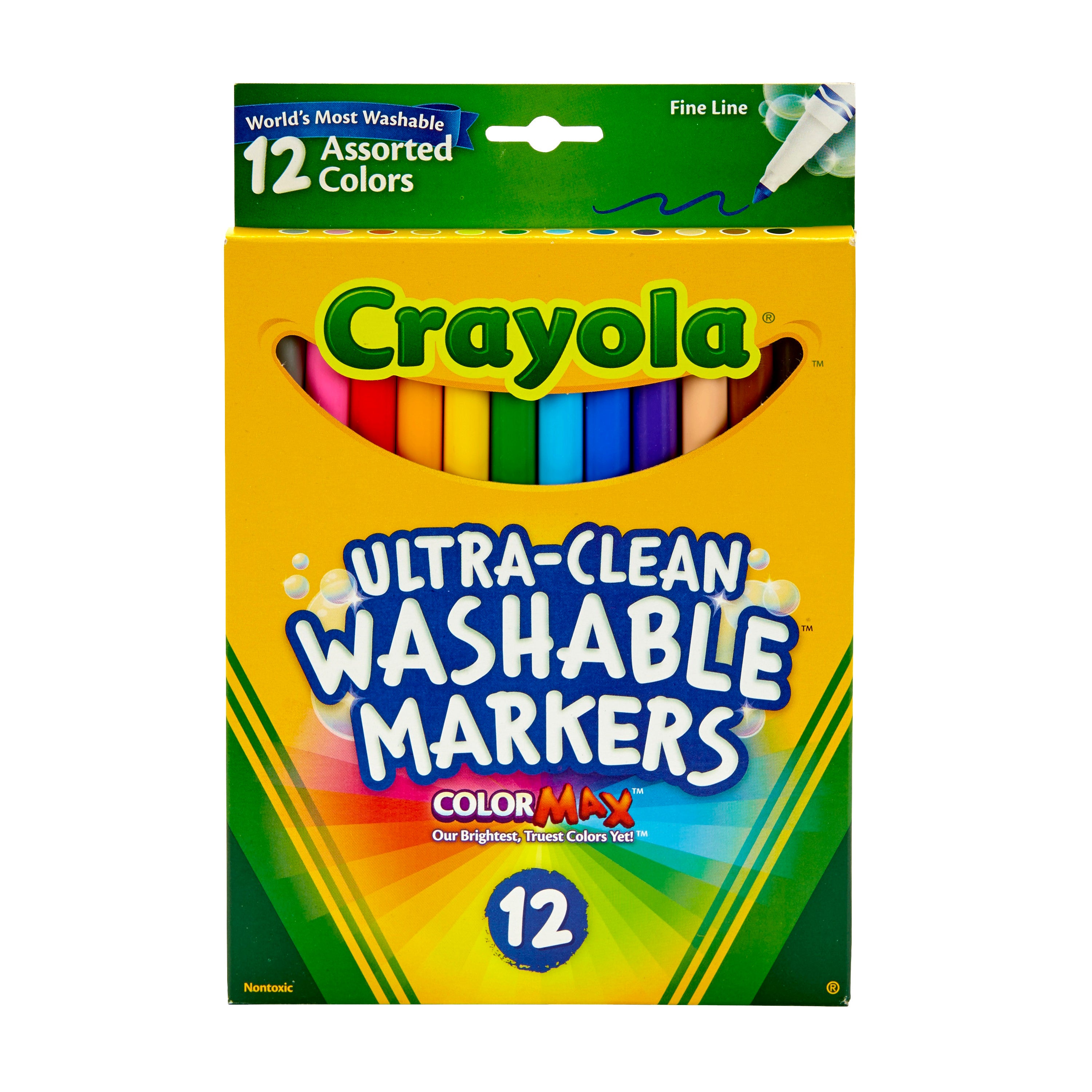 Crayola Washable Markers, Fine Tip, Nontoxic, Assorted, 12 /Set