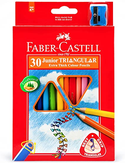 Faber-Castell Triangular Jumbo Colour Pencils with Sharpener (Pack of 30)