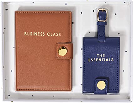 Graphique Passport Case and Luggage Tag Set, Business Class – 3.7” x 5.5&quot; Passport Case, 2.5” x 5.75” Luggage Tag – Perfect for Keeping Your Items Safe and Secure with Gold Metal Hardware