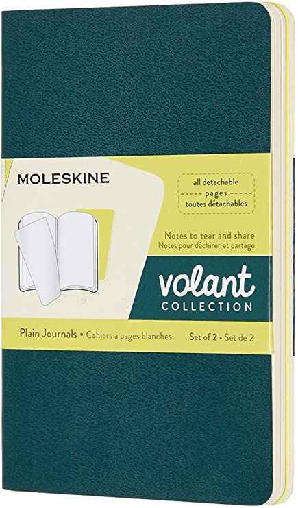 Moleskine Volant Journal, Soft Cover, Pocket (3.5&quot; x 5.5&quot;) Plain/Blank, Pine Green/Lemon Yellow, 80 Pages (Set of 2)