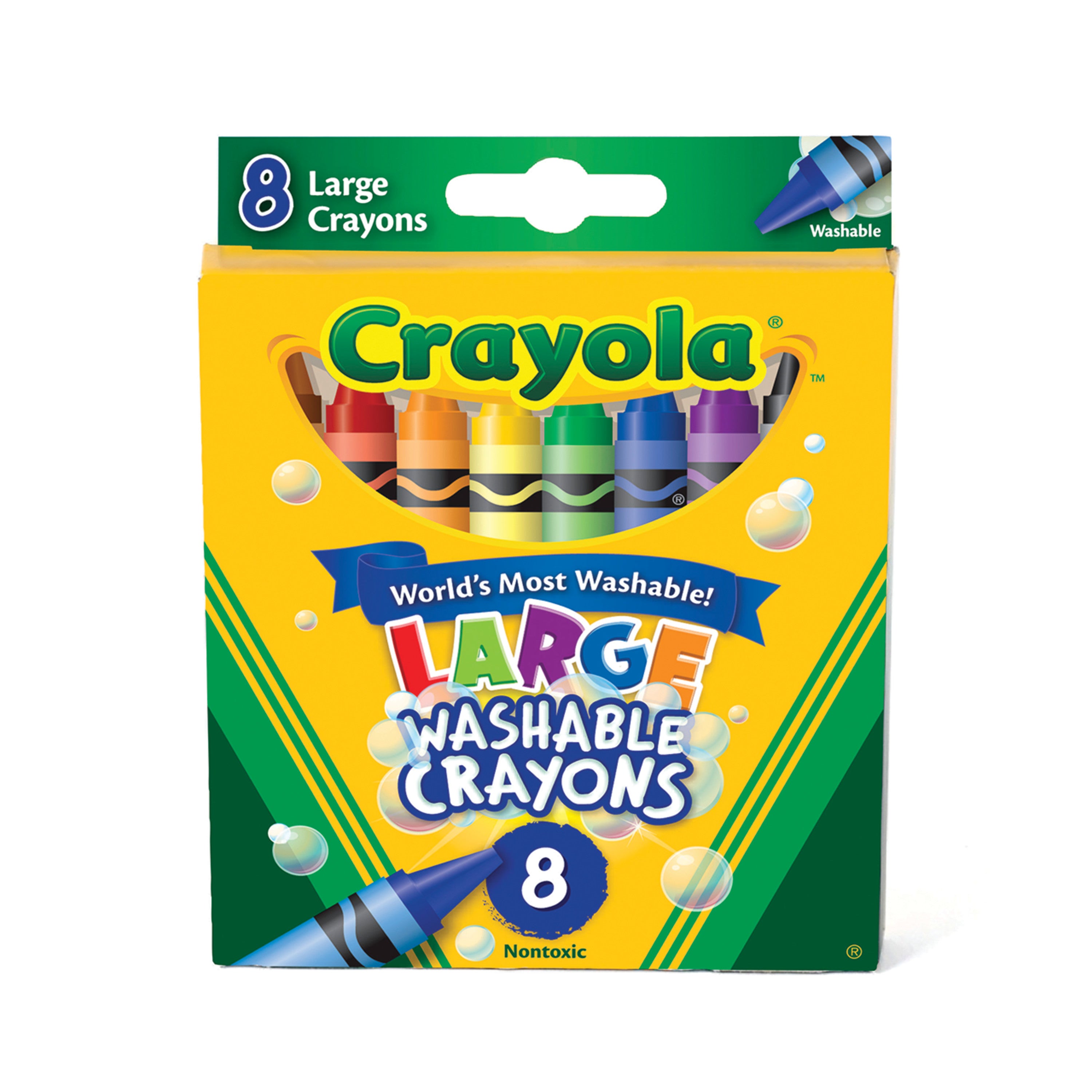 Crayola Large Washable Crayons, Nontoxic, Assorted, 8/Box