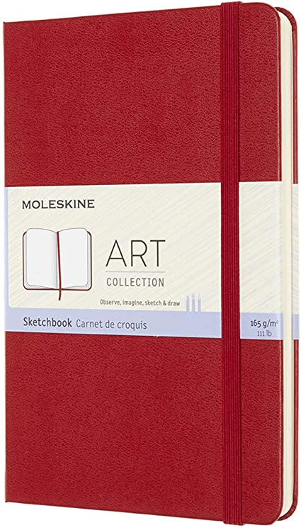 Moleskine Art Sketchbook, Hard Cover, Medium (4.5&quot; x 7&quot;) Plain/Blank, Scarlet Red, 88 Pages