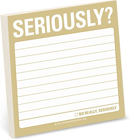 1-Count Knock Knock Seriously? Sticky Notes, Office Memo Sticky Notepad, 3 x 3-inches each