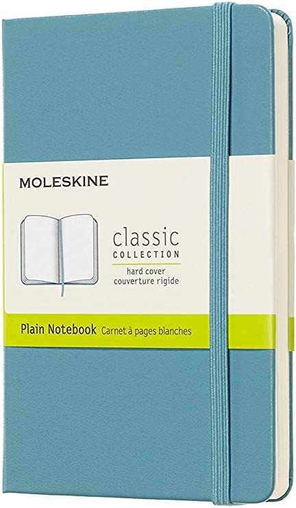 Moleskine Classic Notebook, Hard Cover, Pocket (3.5&quot; x 5.5&quot;) Plain/Blank, Reef Blue, 192 Pages