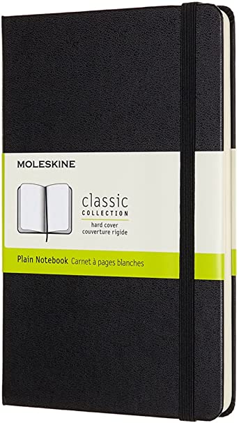 Moleskine Classic Notebook, Hard Cover, Medium (4.5&quot; x 7&quot;) Plain/Blank, Black, 208 Pages