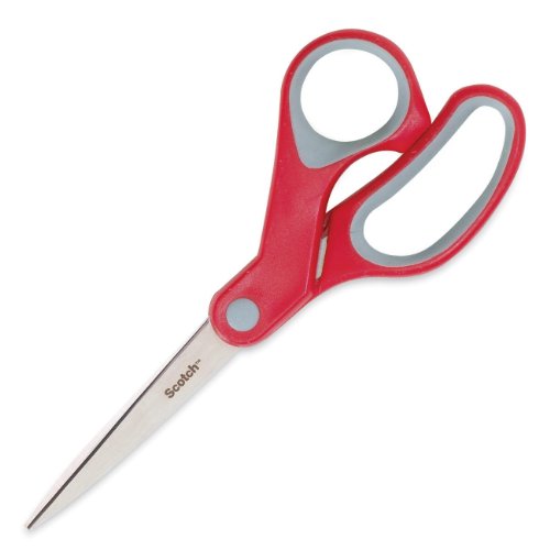 Scotch Multi-Purpose Scissors, 7&quot; Length, Straight, Gray/Red, 1 Each