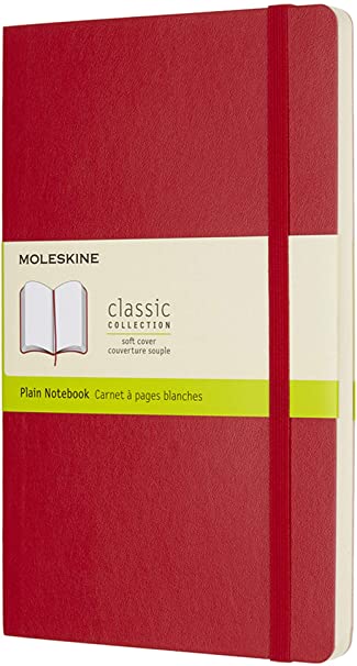 Moleskine Classic Notebook, Soft Cover, Large (5&quot; x 8.25&quot;) Plain/Blank, Scarlet Red, 192 Pages