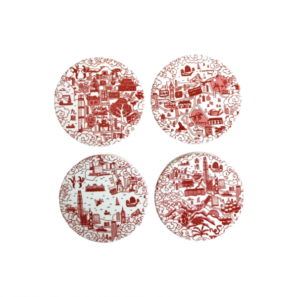 Hong Kong Willow Coasters Red (Set of 4 Designs) | Bookazine HK